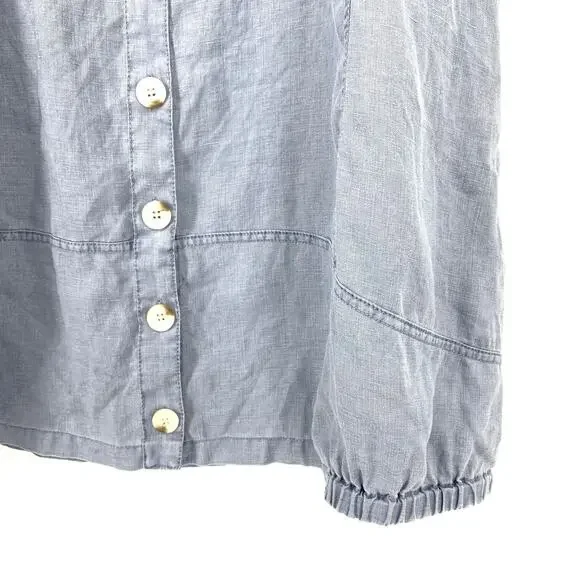 XCVI Midi Length Dress Womens Size Large Button Front Linen Light Blue Gray - Picture 5 of 7